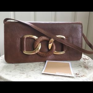 New Michael Kors Brown Embellished Flap Clutch